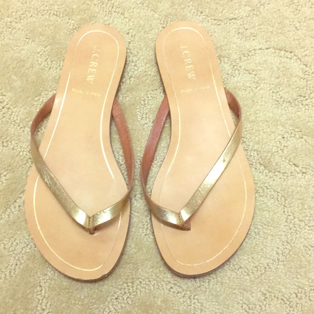 J Crew Gold Flip Flops Size 7